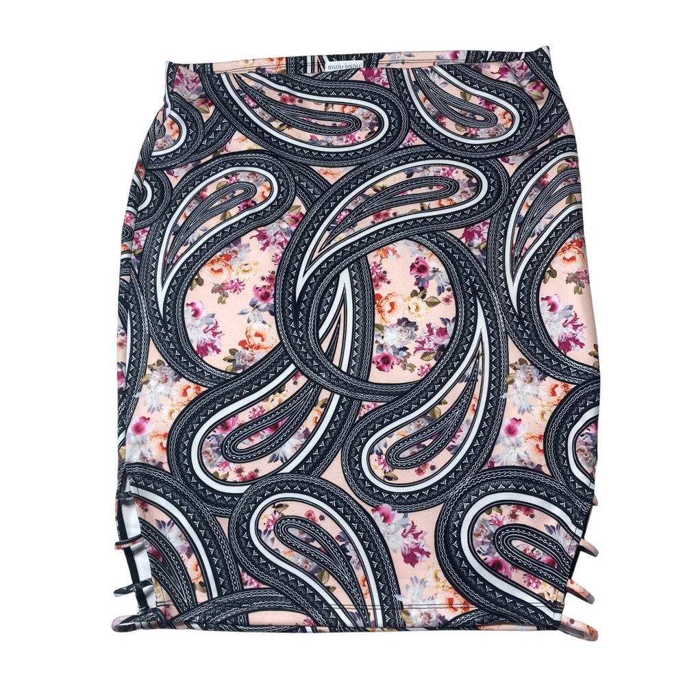 Bisou Bisou Pencil Skirt Floral‎ Paisley Print Side Slit Sexy Chic XL